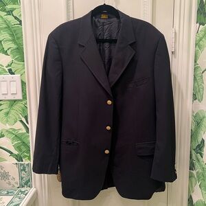 Brooks Brothers Mens Navy Blue Gold Button Blazer Coat Size 44S